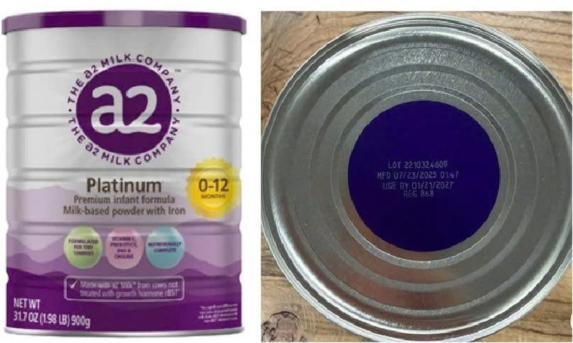 Bộ Y tế cảnh báo khẩn 3 lô sữa công thức a2 Platinum cho trẻ em có chứa độc tố cereulide